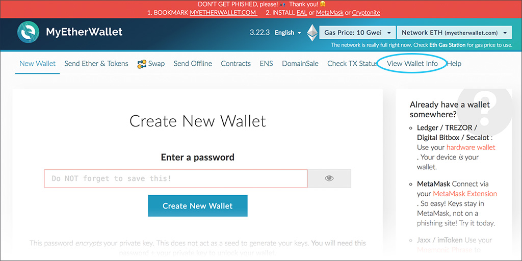 MyEtherWallet Screen 01